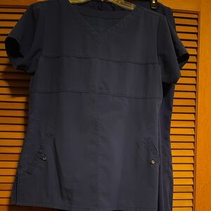 Grey’s Anatomy Galaxy Blue scrub top and 5 pocket scrub pants.